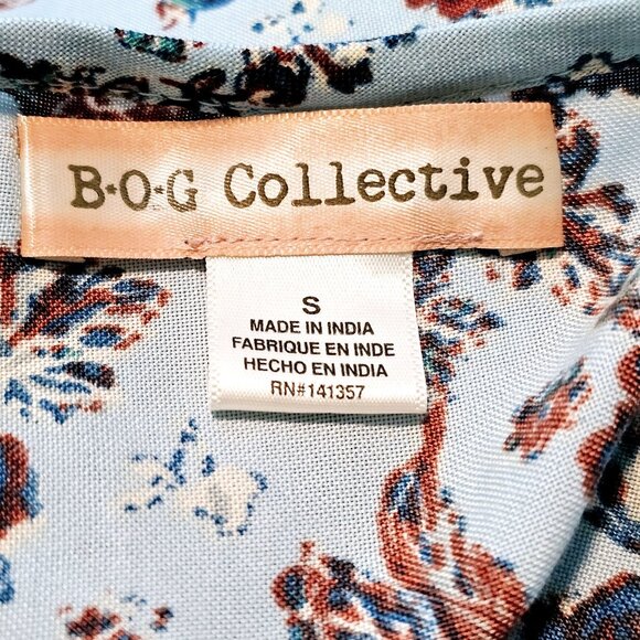 BOG Collective Women's Blue Ivory Floral Oversized Mini Babydoll Dress, NWOT, Sm - Picture 7 of 9